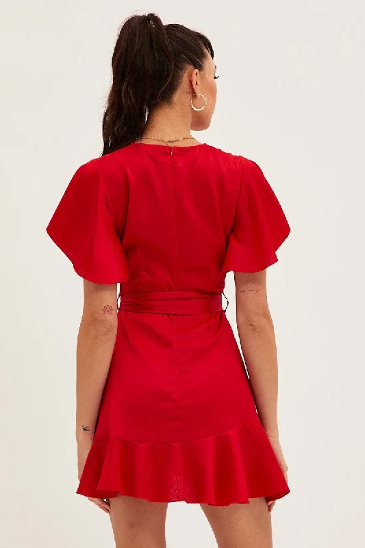 Red Wrap Dress Evening Satin