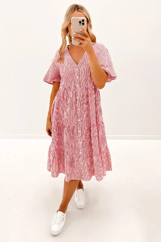 Summer Midi Dress Pink Stripe