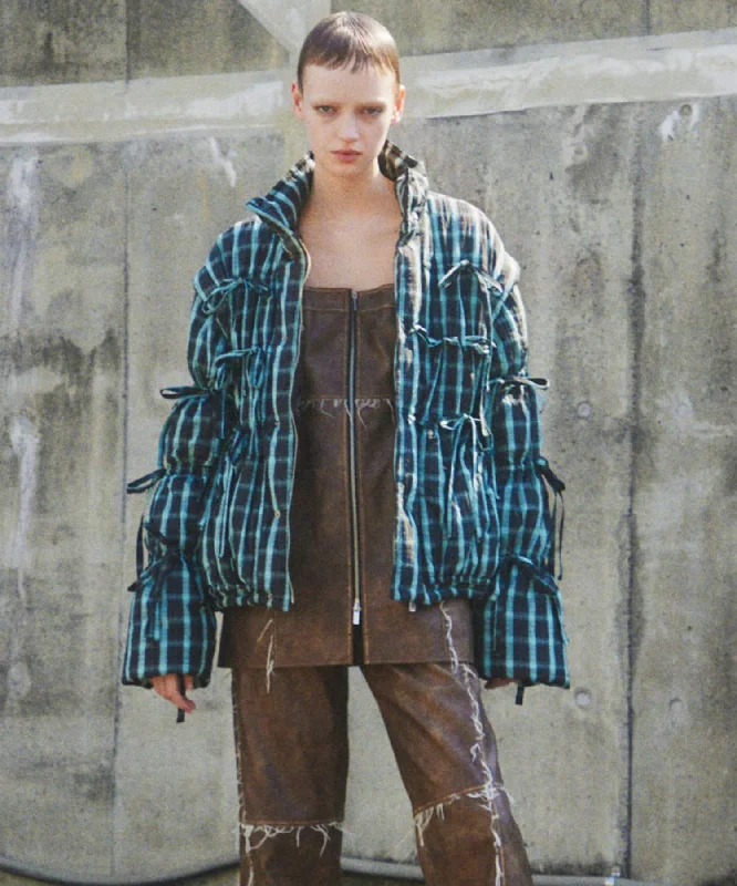 【24AUTUMN PRE-ORDER】2way Checkered Ribbon Puffer Jacket