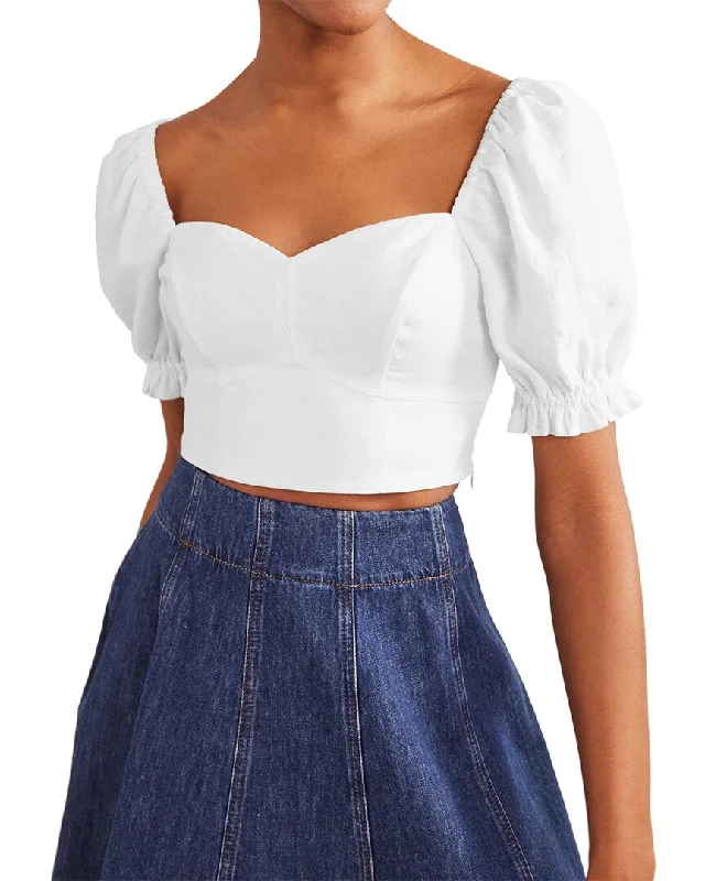 Boden Sweetheart Linen Cropped Top