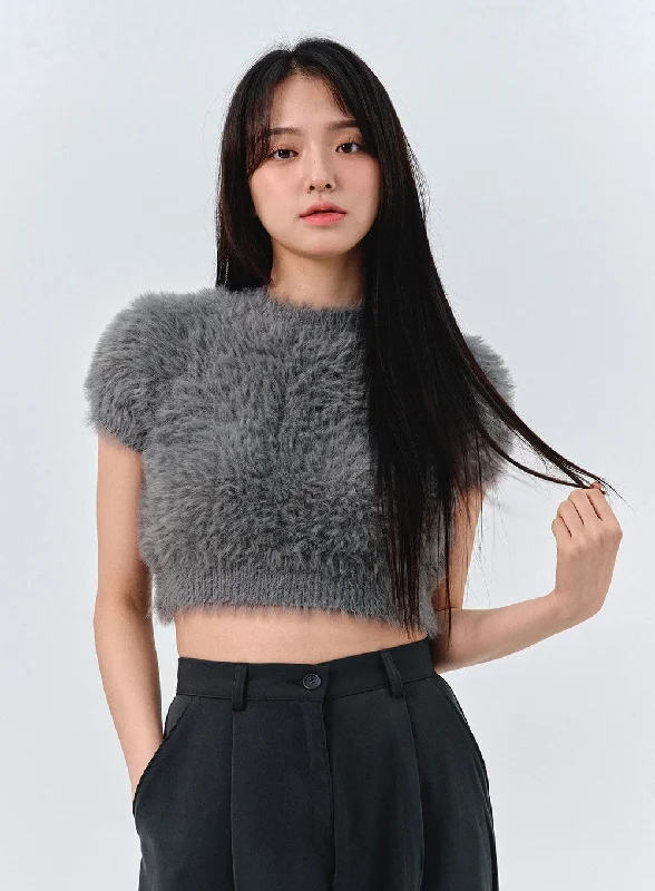 Brushed Yarn Short Sleeve Sweater OO316