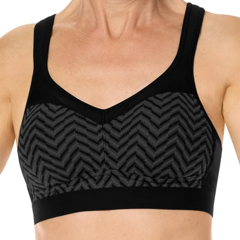 Amoena Jolie Non-Wired Sports Mastectomy Bra - High Support - Black/Grey 44872