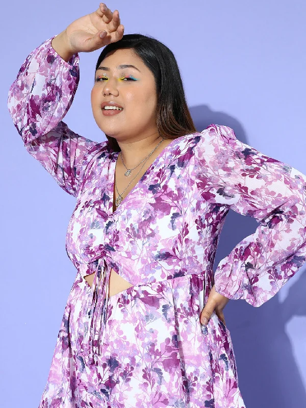 cur-jp1950wh-berrylush-women-plus-size-white-purple-floral-printed-v-neck-front-tie-up-cutout-pleated-mini-playsuit