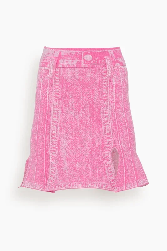 Dahlia Denim Print Carwash Skirt in Barbie Pink