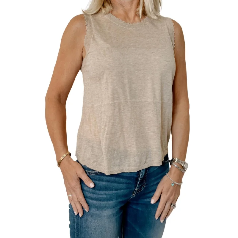 Distressed Lightweight Cashmere Tank Top In Twine