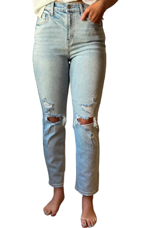 Distressed Straight Jeans In Light Wash