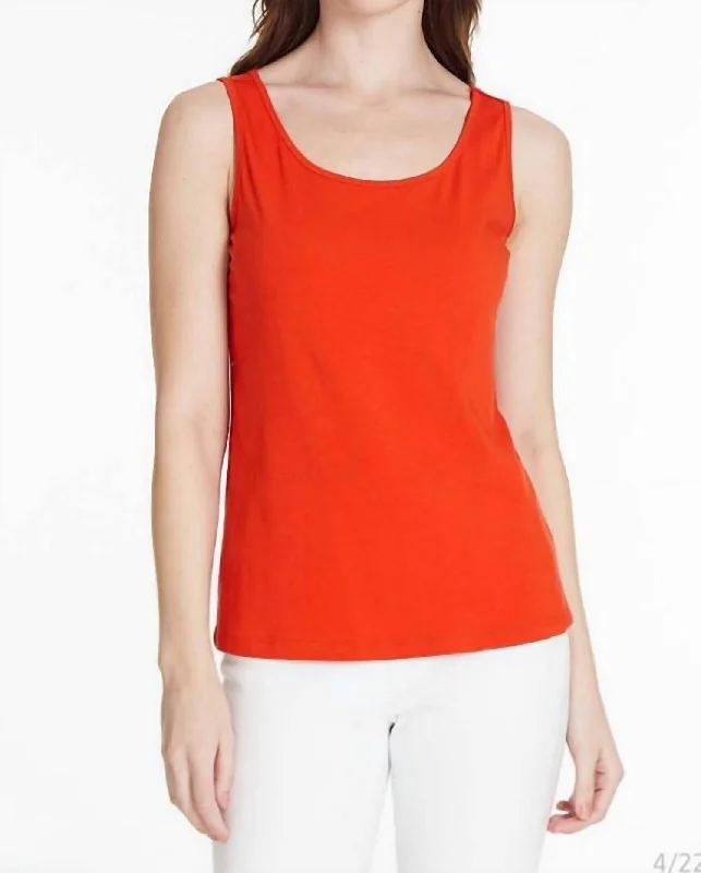 Double Scoop Neck Tank In Deep Orange