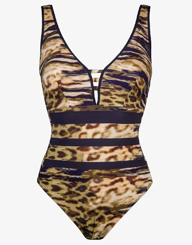 Edge V Neck Swimsuit - Tiger Camo