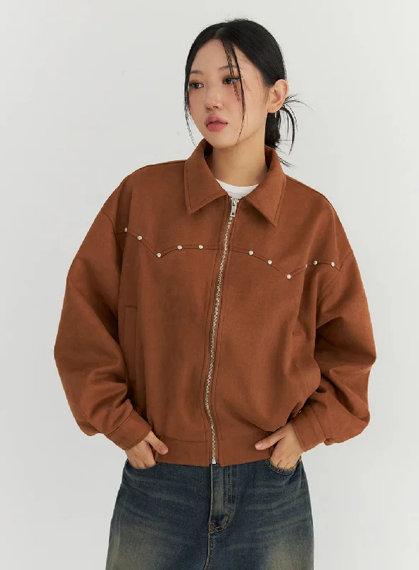 Faux Suede Bomber Jacket CO306