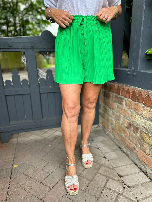 green-pleated-shorts