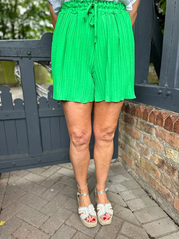 green-pleated-shorts