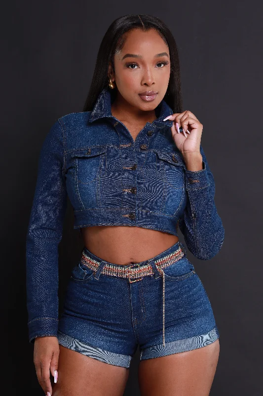 Hook It Up Cropped Denim Jacket - Dark Wash