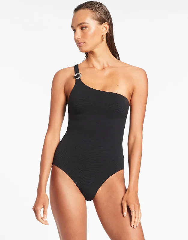 Isla Rib One Shoulder Swimsuit - Black