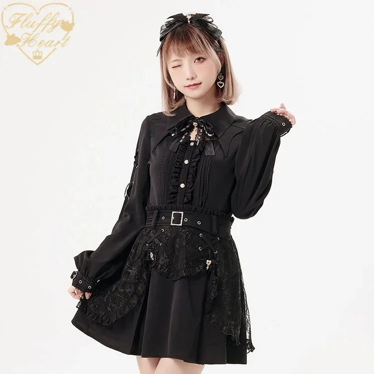 jirai-kei-rhinestone-belt-black-lace-double-layers-skirt