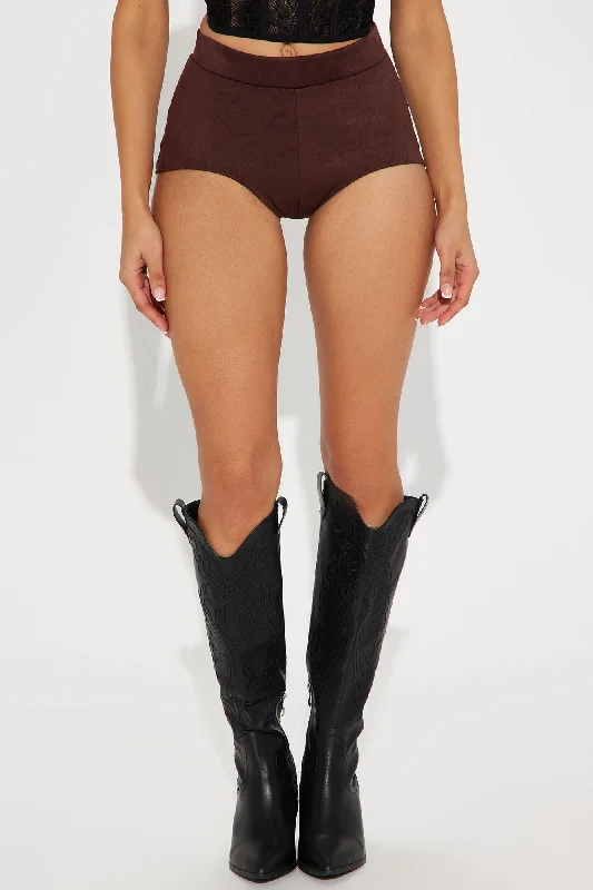 Kylie Faux Suede Micro Booty Short - Chocolate