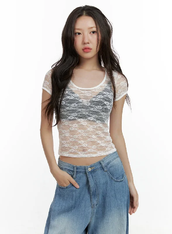 Lace Pattern Crop Top CL410