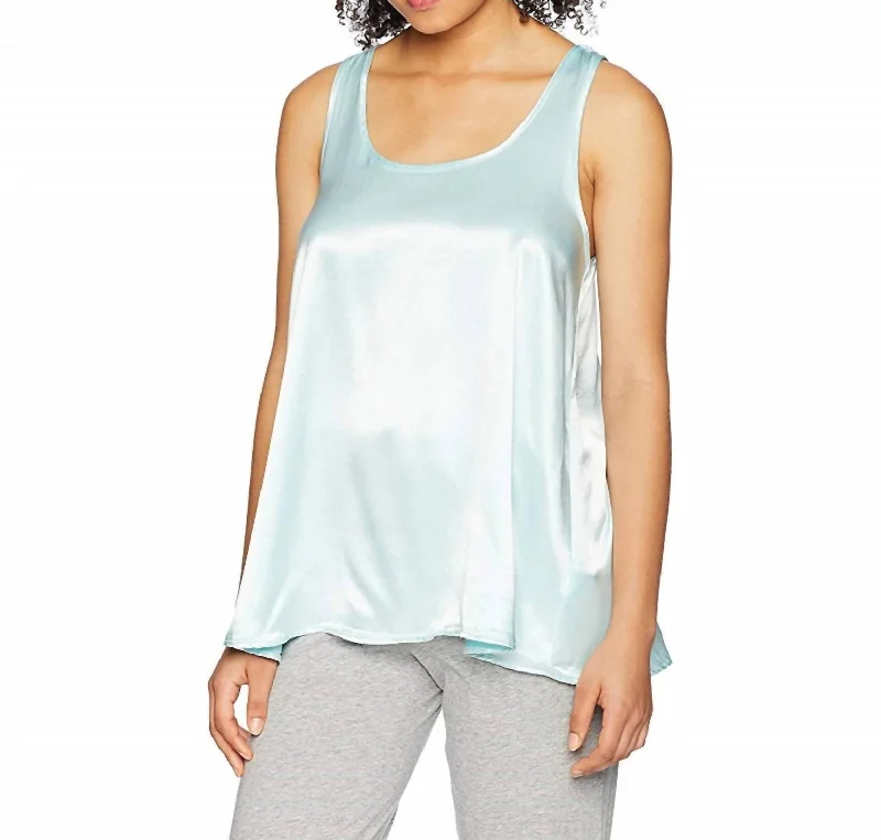 Laura Satin Racerback Tank In Aqua