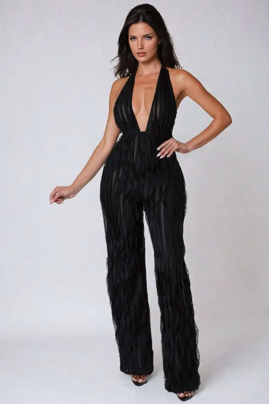 Ruffle Knot Halter Backless Jumpsuit