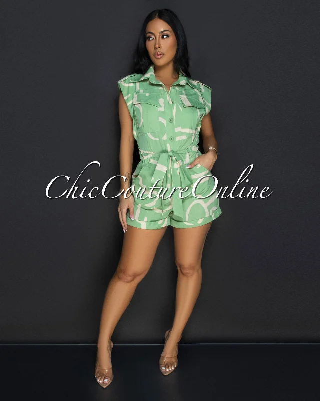 Mika Mint Green Ivory Cargo Romper