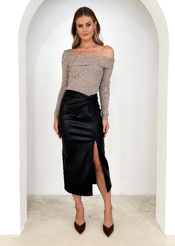 Monet PU Midi Skirt - Black