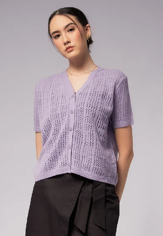 Openwork Short Sleeve Knit Top