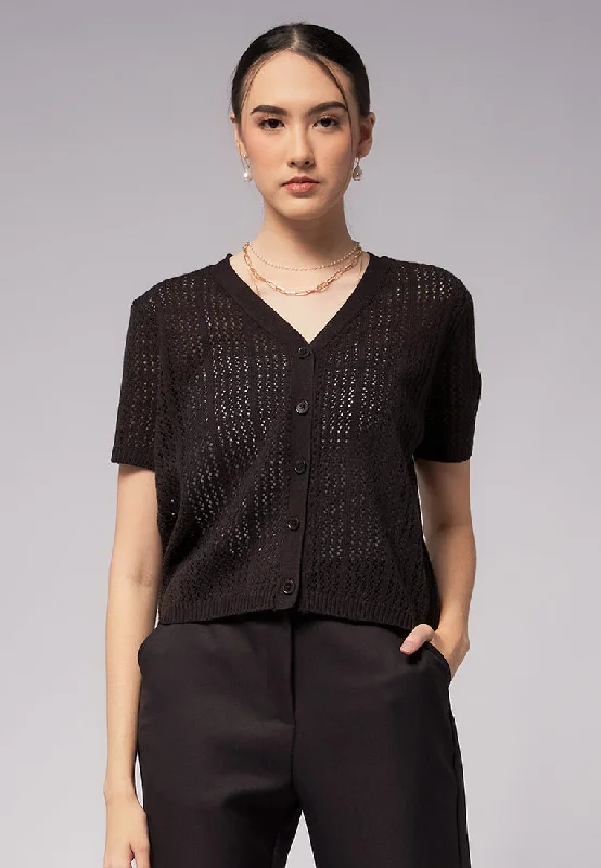 Openwork Short Sleeve Knit Top