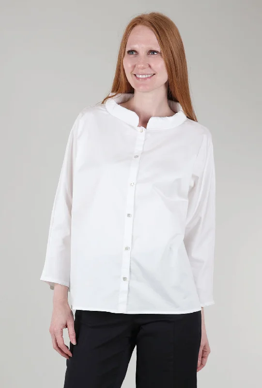 Puffy Collar Crisp Blouse, White