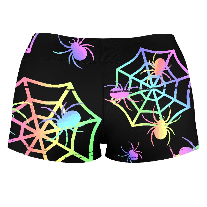 pastel-spider-webs-high-waisted-womens-shorts