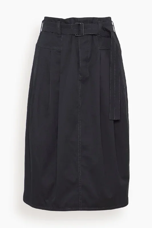 Pleated Belted Skirt in Black