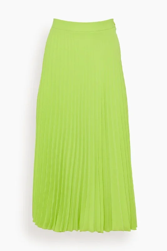 Pleated Midi Skirt in Neon Green