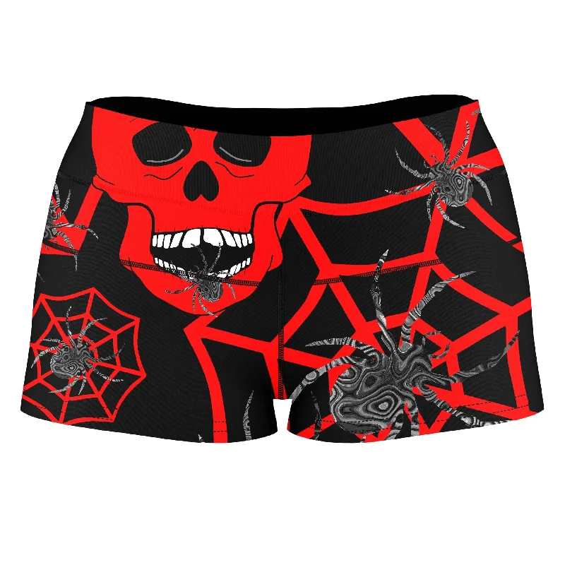 Red Skull Halloween High-Waisted Women's Shorts