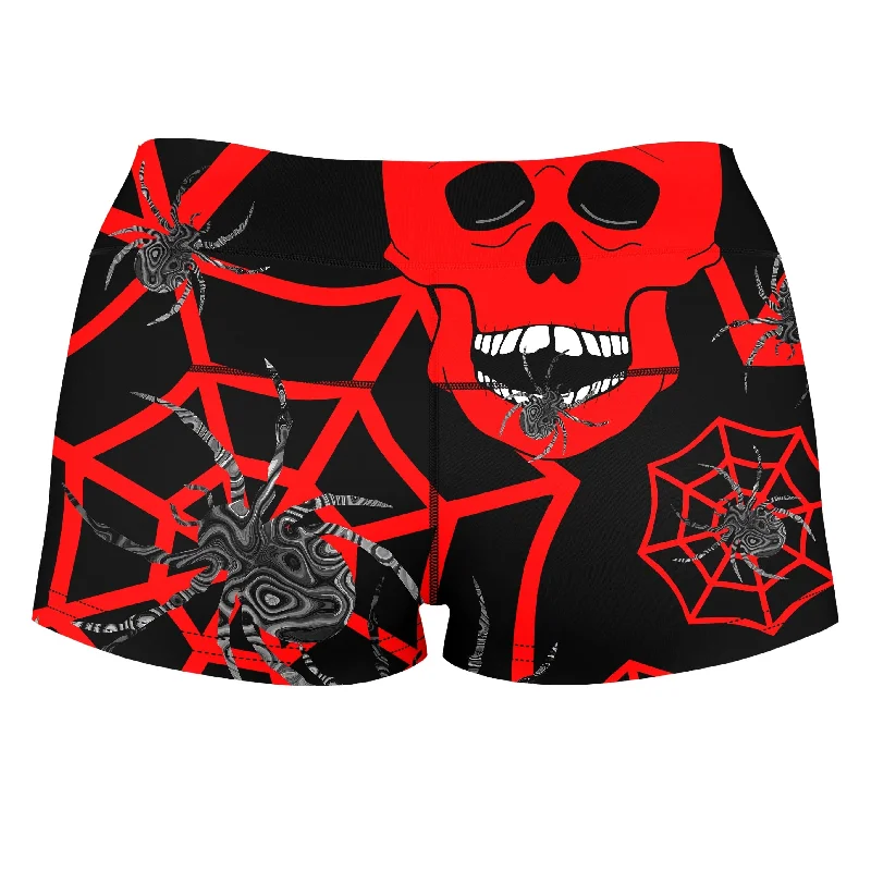 red-skull-halloween-high-waisted-womens-shorts