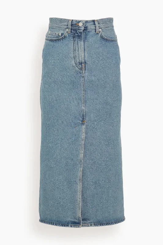 Rona Denim Long Skirt in Washed Light Blue