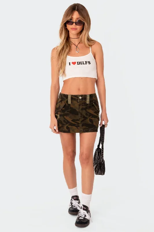 Harlyn Camo Low Rise Denim Cargo Mini Skirt