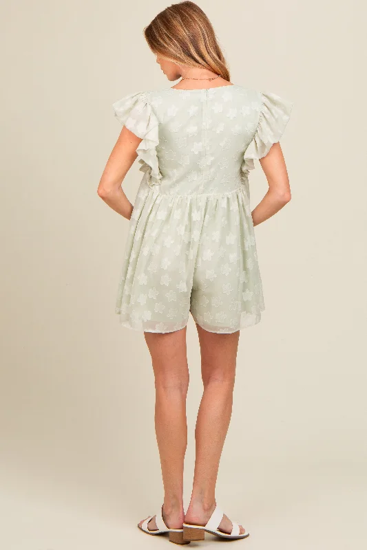 sage-floral-split-v-neck-ruffle-sleeve-maternity-romper