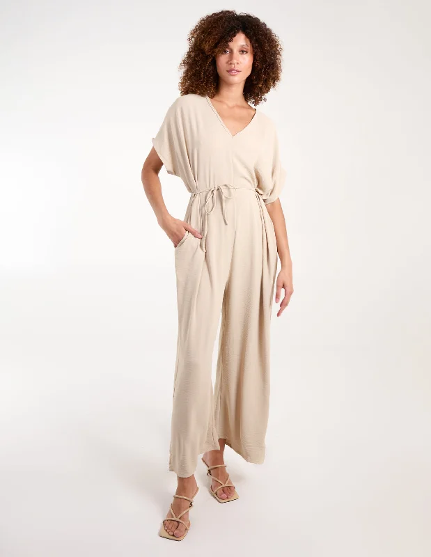 V Neck Straight Leg Relaxed Jumpsuit