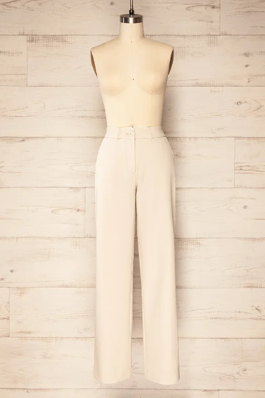 Sutton Beige | Straight Leg Pants w/ Lateral Pockets