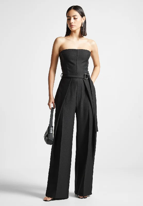 Tailored Pleat Jumpsuit with Belt - Black