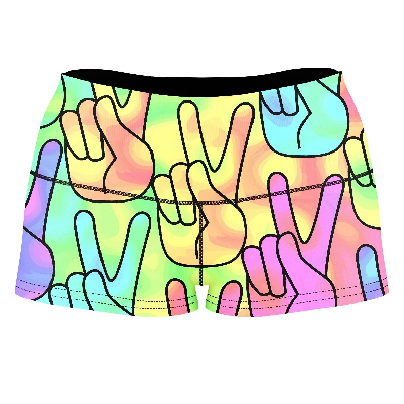 Trippy Peace Signs High-Waisted Women's Shorts