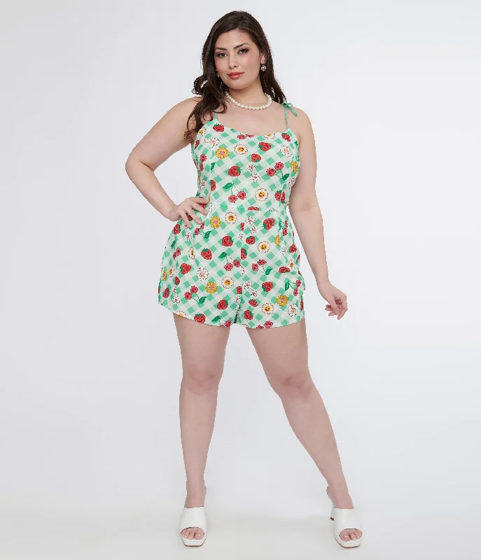 unique-vintage-plus-size-1950s-green-gingham-spooky-fruit-print-romper-skirt-set