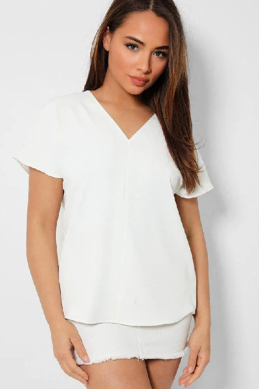 White Classic V-Neck Shortsleeved Top