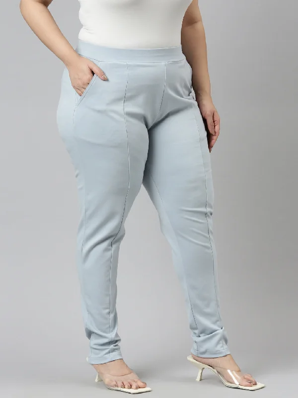 women-solid-dusty-blue-stretch-ponte-pants