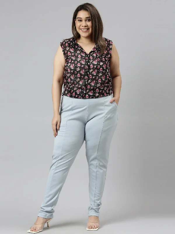 women-solid-dusty-blue-stretch-ponte-pants