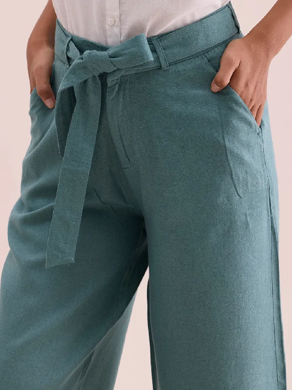 women-solid-ocean-green-linen-mid-rise-culottes