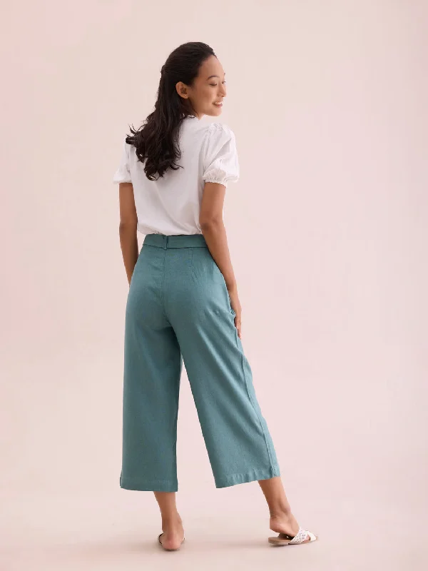 women-solid-ocean-green-linen-mid-rise-culottes