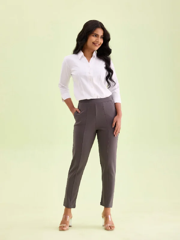 Women Solid Silver Grey Stretch Ponte Pants