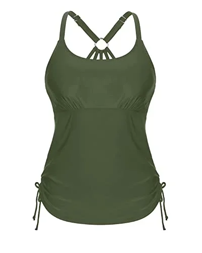 Tankini Top No Bottom Bathing Suit Tops For Women-Army Green