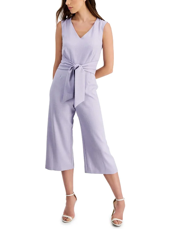 Womens Tie-Front V-Neck Jumpsuit