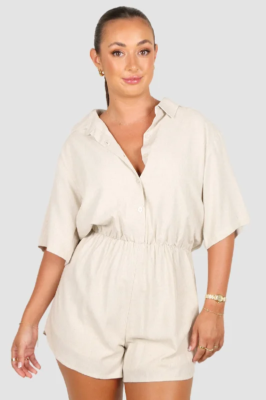 ZEPHYR LINEN PLAYSUIT OAT